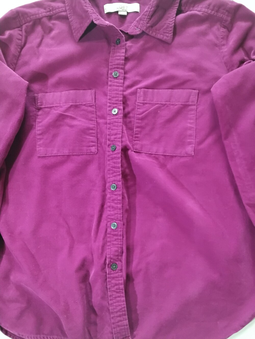 Loft Corduroy Button Down Shirt Womens XS Pink Barbiecore Preppy Retro Style - Picture 6 of 8